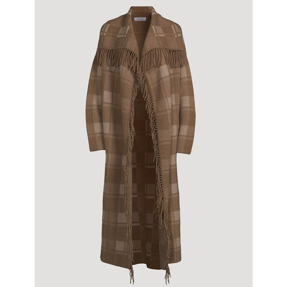 NAADAM Brown Plaid Fringe Long Coat
